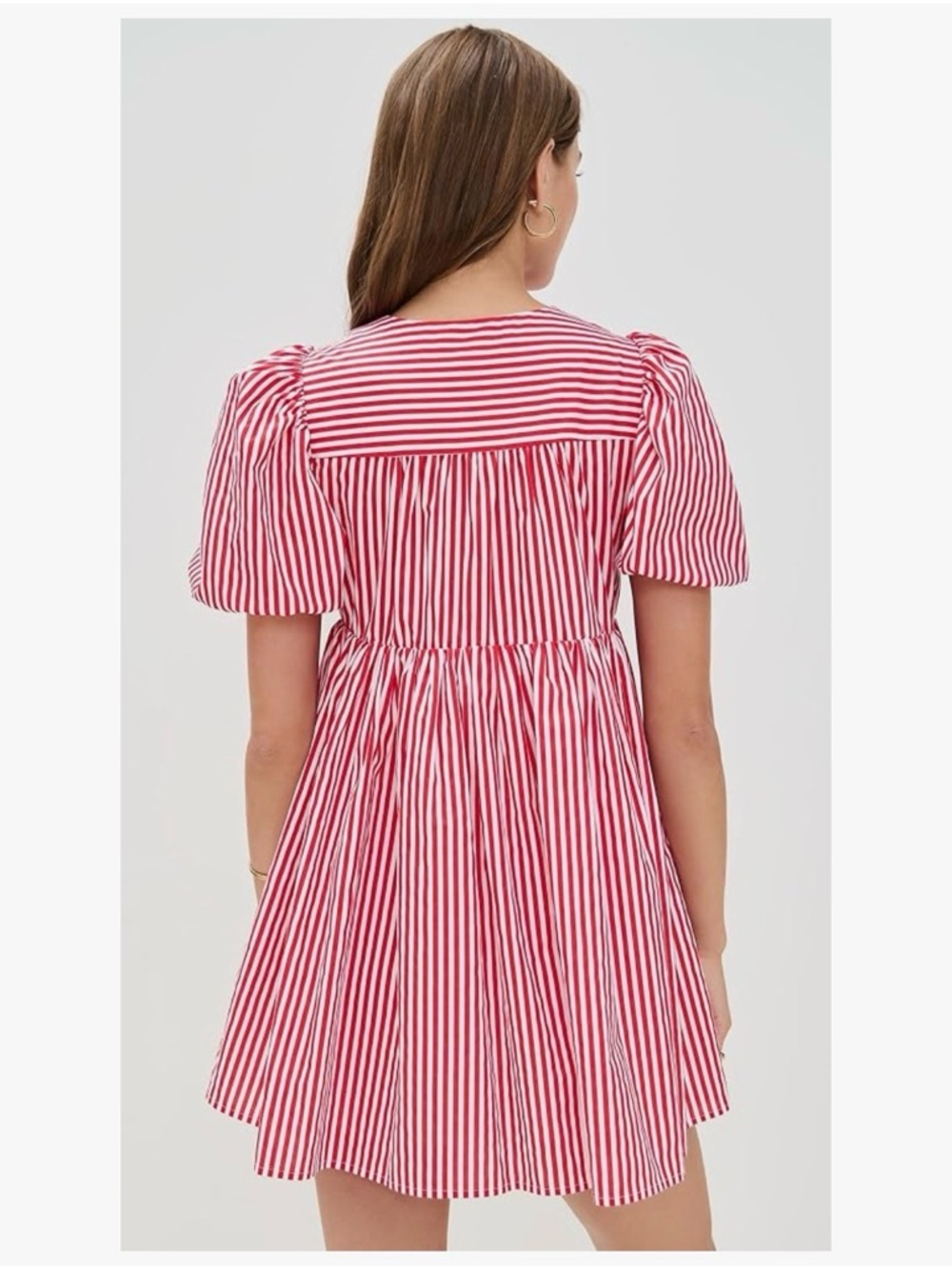 English Factory Red & White Striped Tie-Front Puff Sleeve Mini Dress - Picture 3 of 10